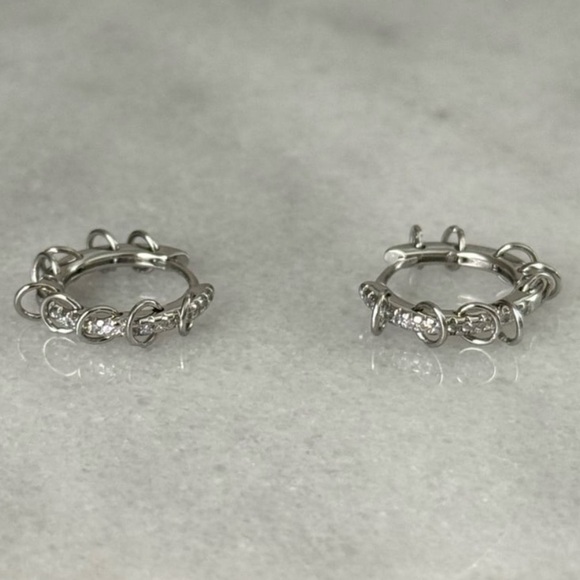 Modest Lu Jewelry - Sterling Silver Crystal Pave Chain Dangle Hoop Earrings